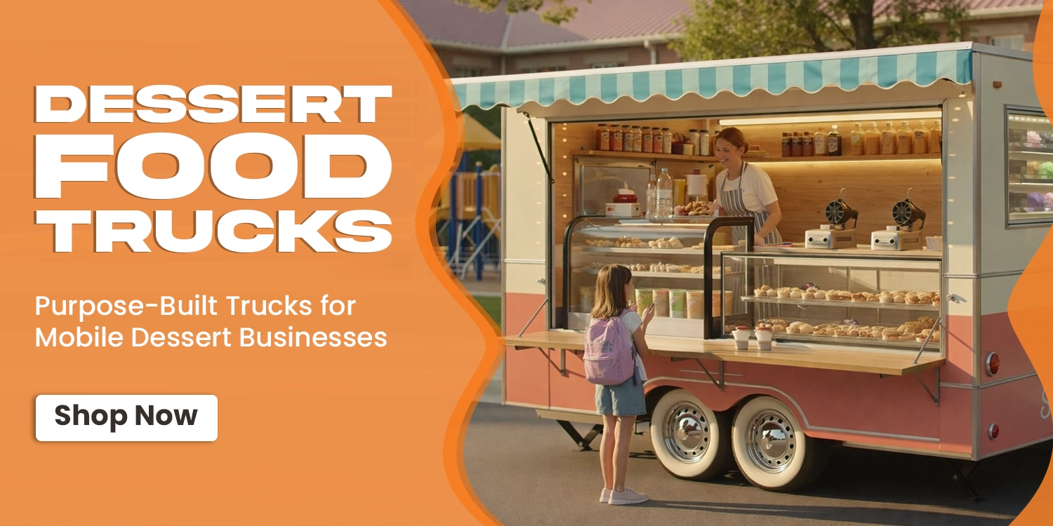 Dessert food truck with ice cream and cake display, perfect for mobile dessert service.